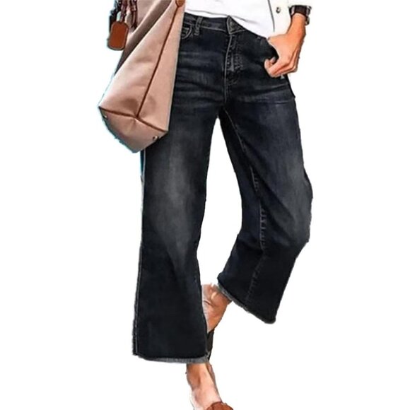 Wide Leg Plus Size Jeans for Women Mid Rise Stretch Cotton Casual Pants